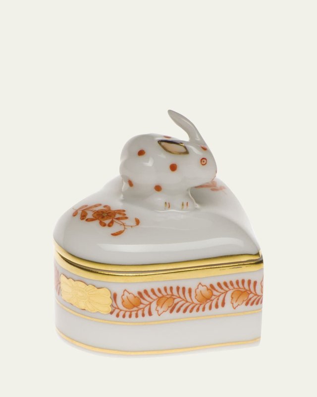 Chinese Bouquet Rust Heart Box with Bunny